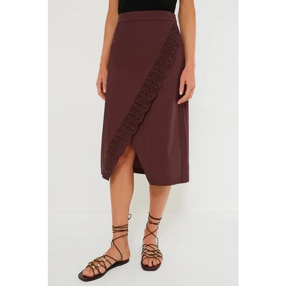 NWT Tuckernuck Oxblood Eyelet Townes Midi High Rise Asymmetrical Skirt Size 2 - Picture 1 of 7